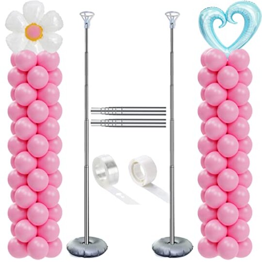 Balloon Column Stand Set of 2 - Adjustable 7-Foot Balloon Arch Stands with Bases for Floor, Tall Balloon Tower Pillar Assembly Kit for Graduation, Birthday Parties, Baby Showers, and Decorations